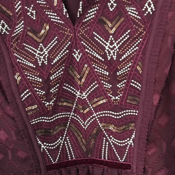 Anthropologie Purple Stitched Sequin Peasant Top - Picture 3 of 4